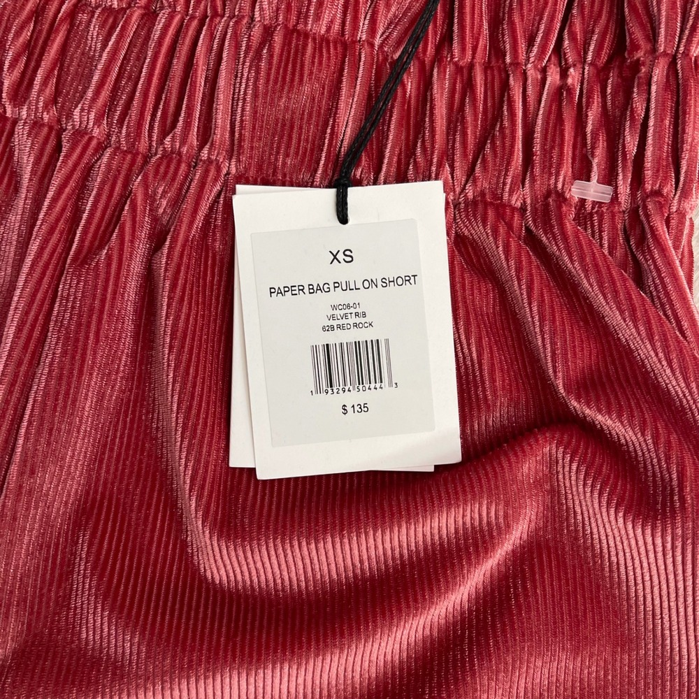 NWT Onia Paper Bag Pull On Short Size XS Red Rock Velvet Rib Casal Comfortable - Picture 3 of 8